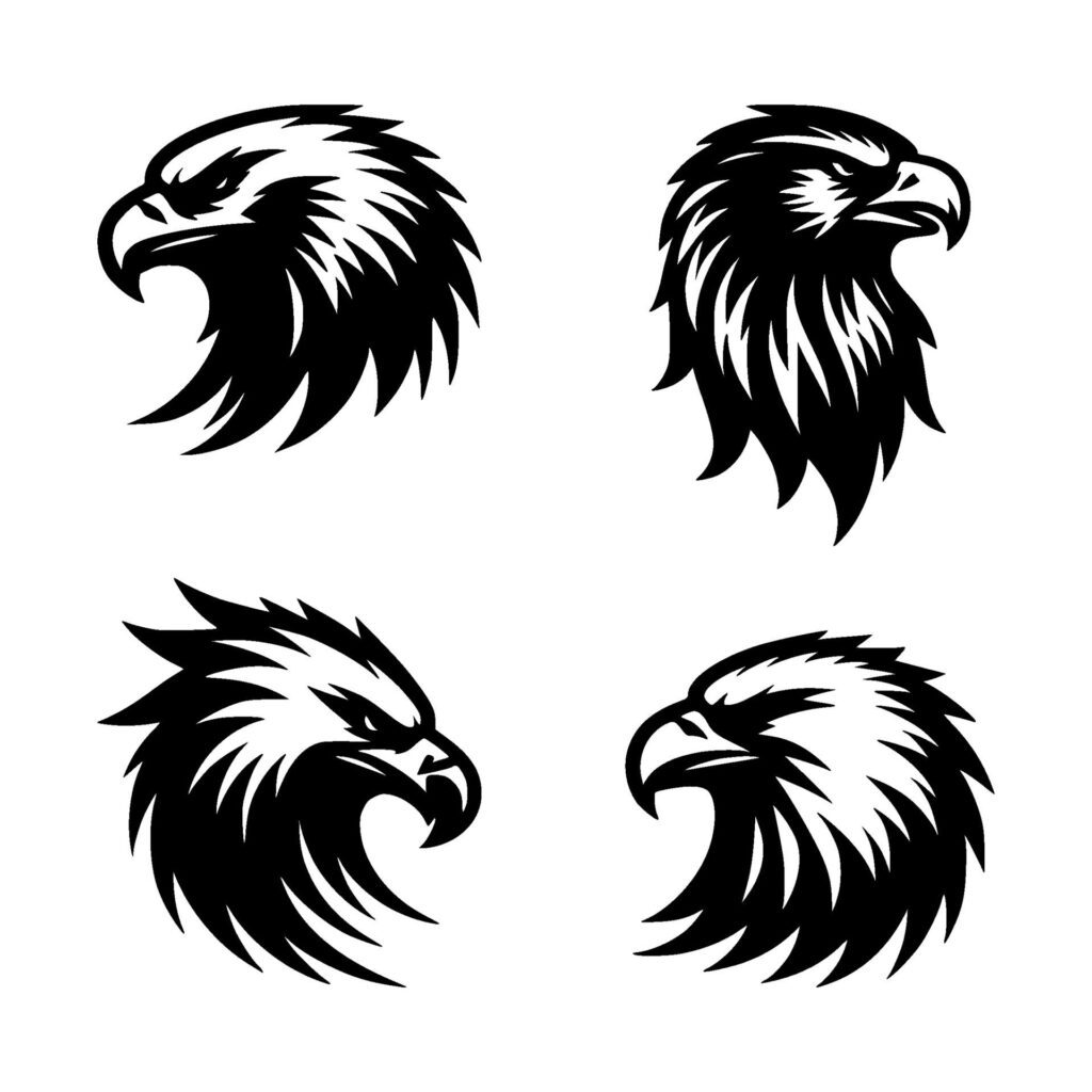 set of eagle bird head silhouettes on isolated Free Vector