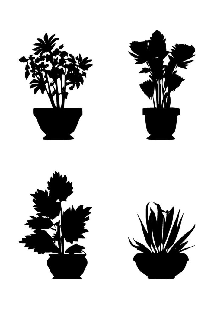 set of ornamental plant silhouettes on isolated background Free Vector