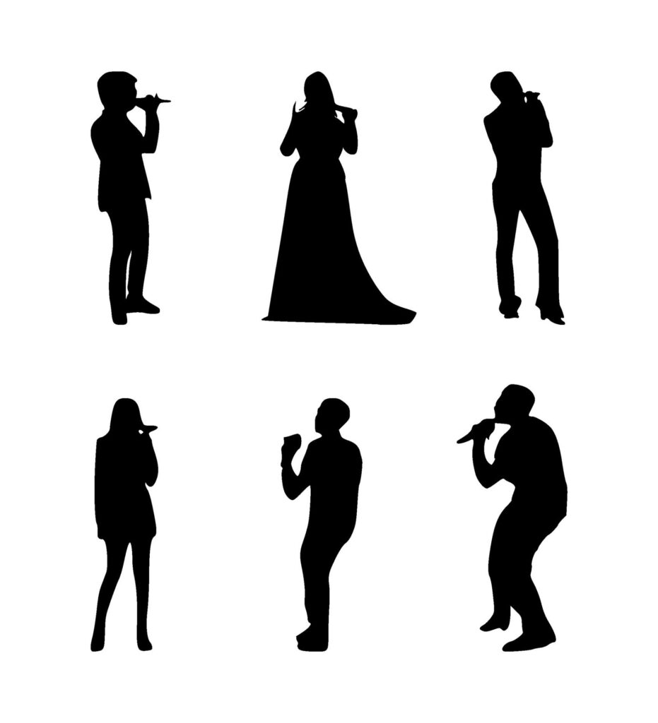 set of singer silhouettes on isolated background Free Vector