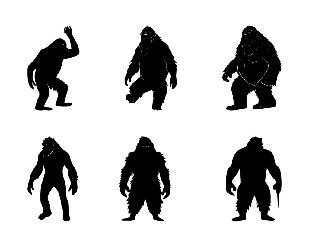 set of yeti silhouettes on isolated background Free Vector