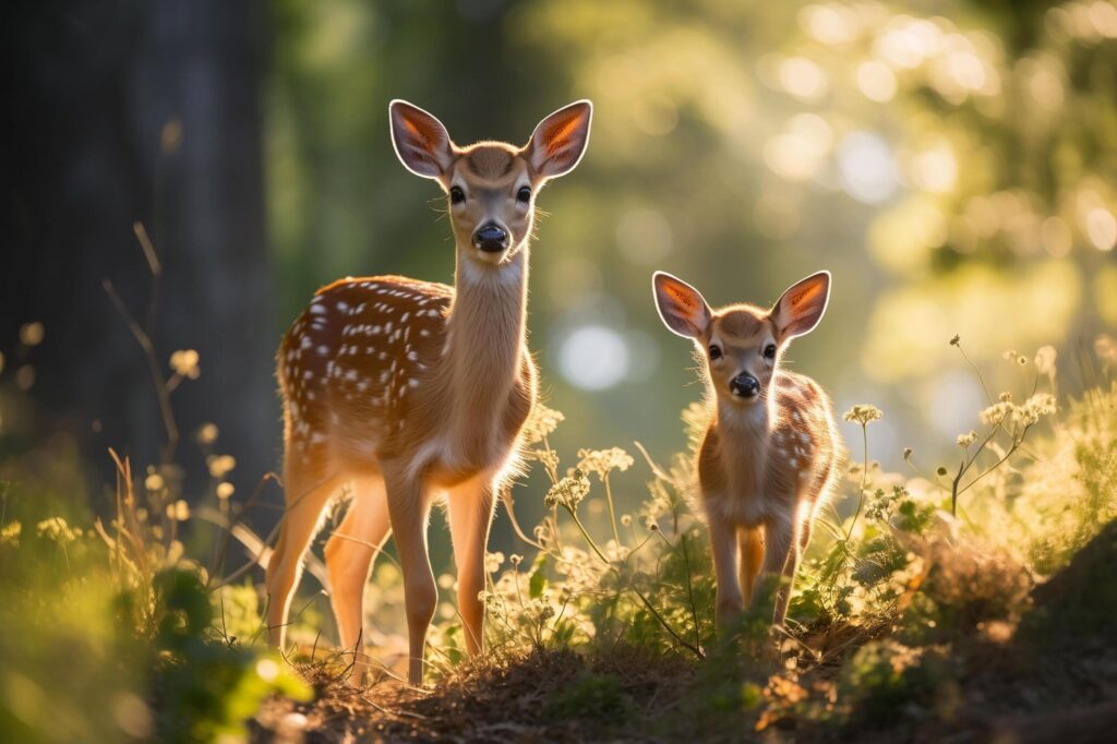 sika deer fawn standing together.Generative Ai Free Photo