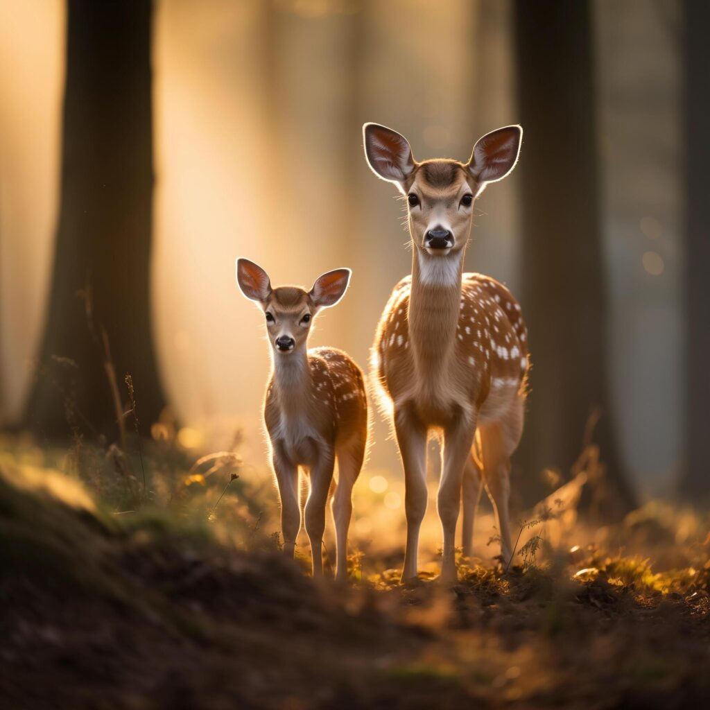 sika deer mother and fawn standing together.Generative Ai Free Photo