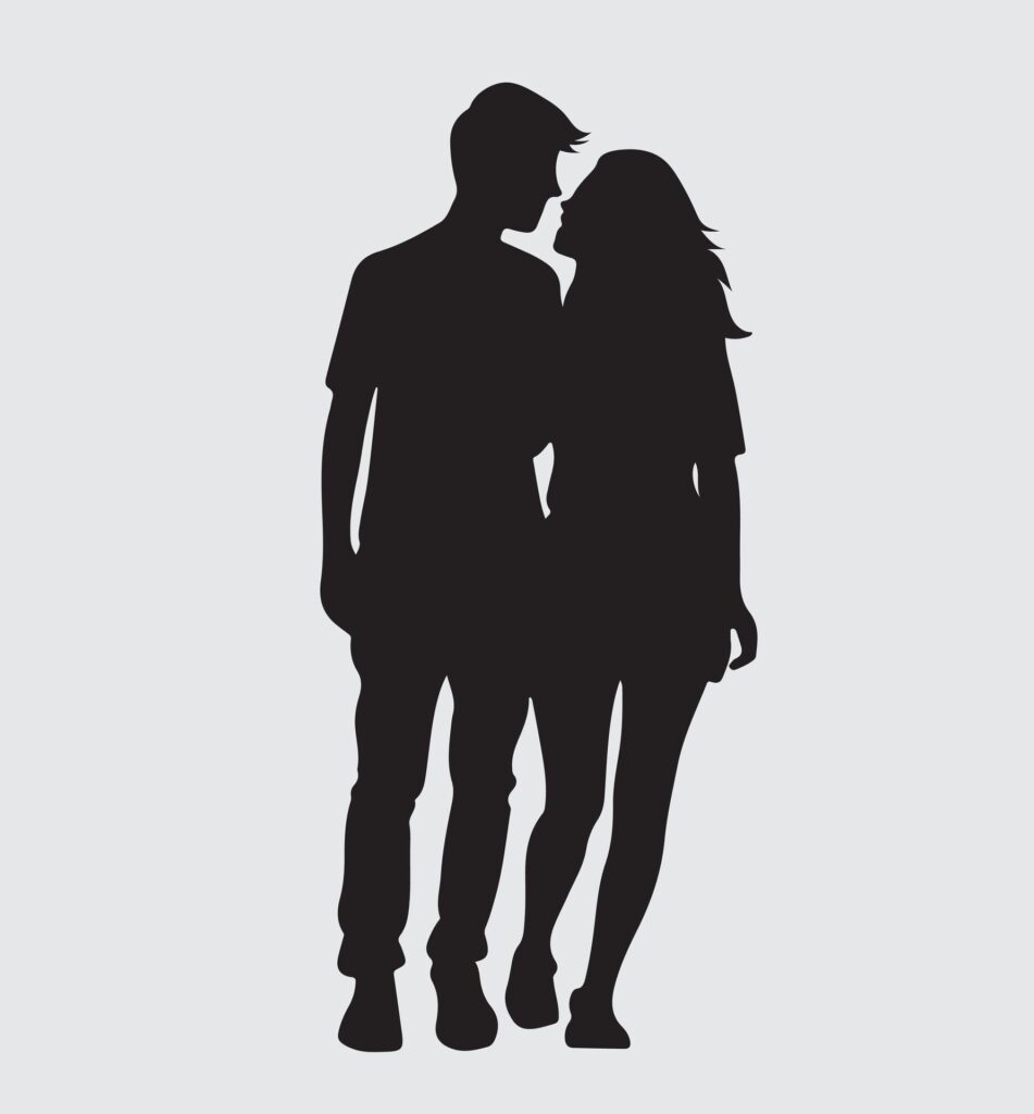 Silhouette of bride and groom Free Vector