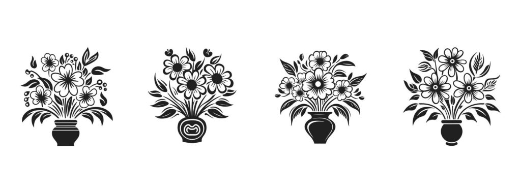 Silhouette of flowers in a pot. Vase with flowers silhouette. Vector illustration Free Vector