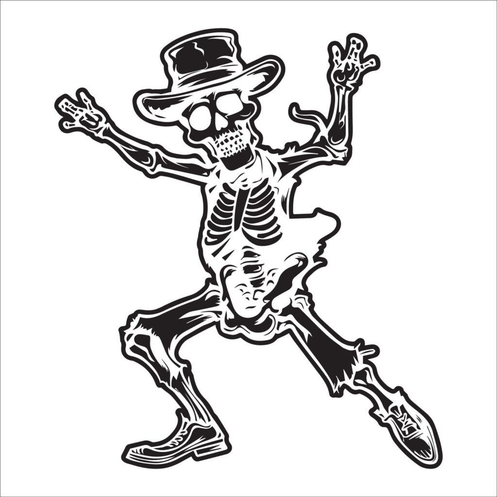 skeleton dance in black and white Free Vector