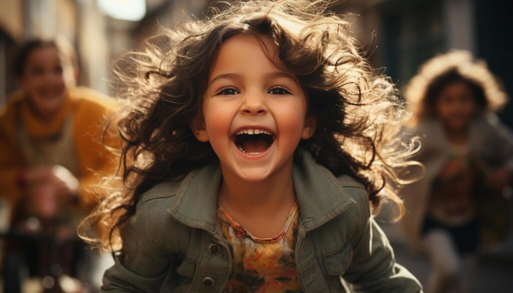 Smiling child, cheerful girls, playful boys, carefree laughter outdoors generated by AI Free Photo