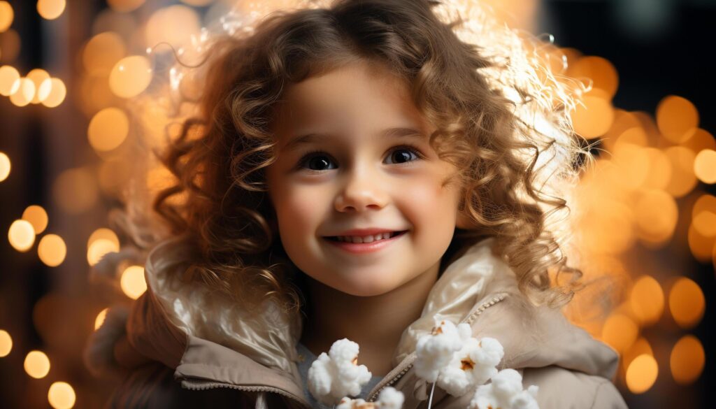 Smiling child, cheerful happiness, cute portrait, joyful outdoors celebration generated by AI Free Photo