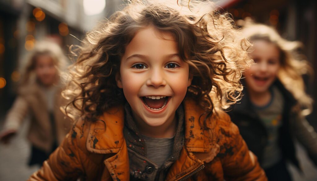 Smiling child playing outdoors, cheerful and carefree in nature generated by AI Free Photo