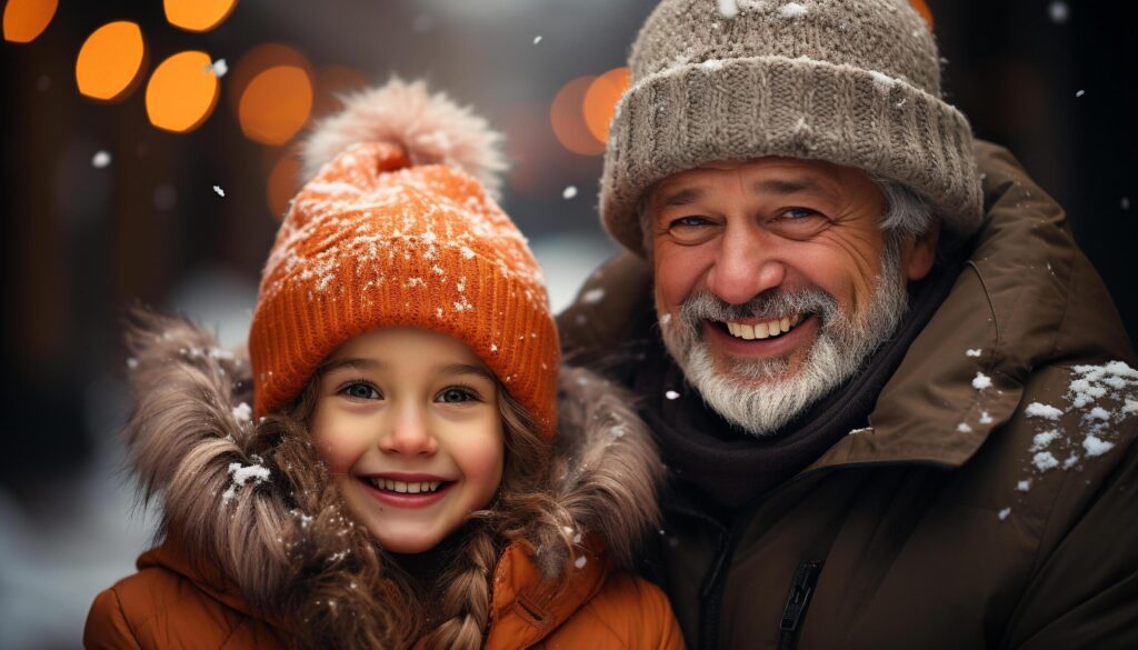 Smiling family embraces winter, celebrating love and togetherness generated by AI Free Photo