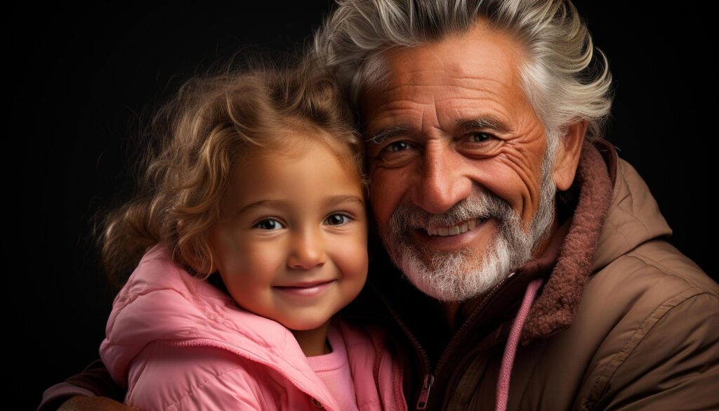 Smiling portrait of a Caucasian child with a cheerful grandfather generated by AI Free Photo