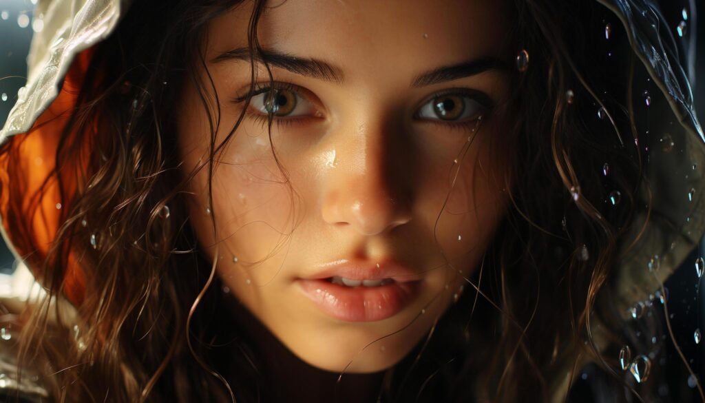 Smiling young woman, wet hair, looking at camera, outdoors generated by AI Free Photo