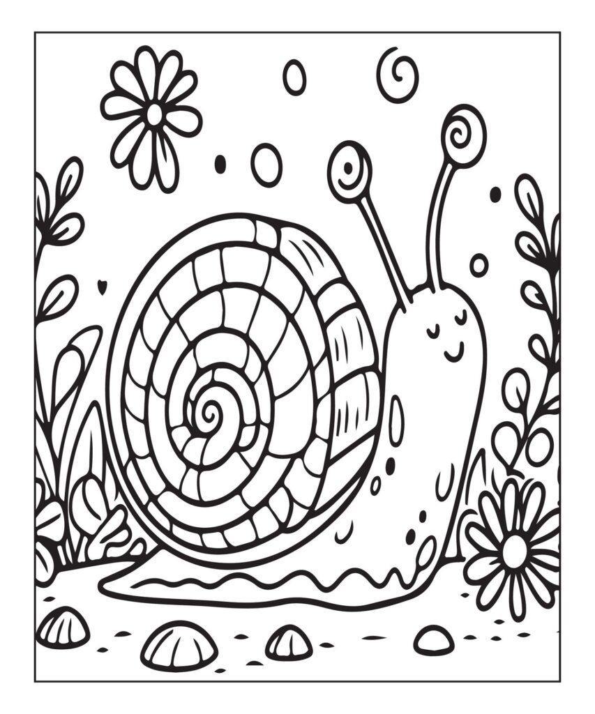 snail coloring page for kids Free Vector