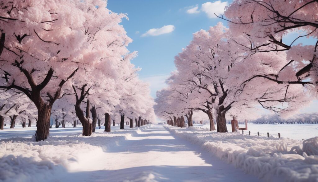 Snow covered forest in winter, tranquil beauty of nature generated by AI Free Photo