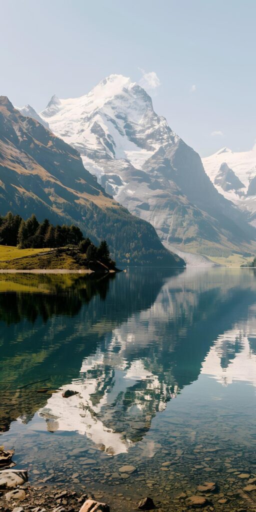 Snowcapped Peaks Mirrored in Alpine Waters Free Photo