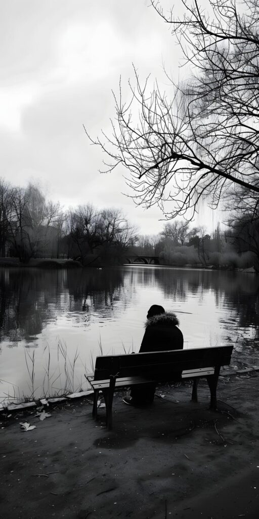 Solitary Figure by the Lakeside Free Photo