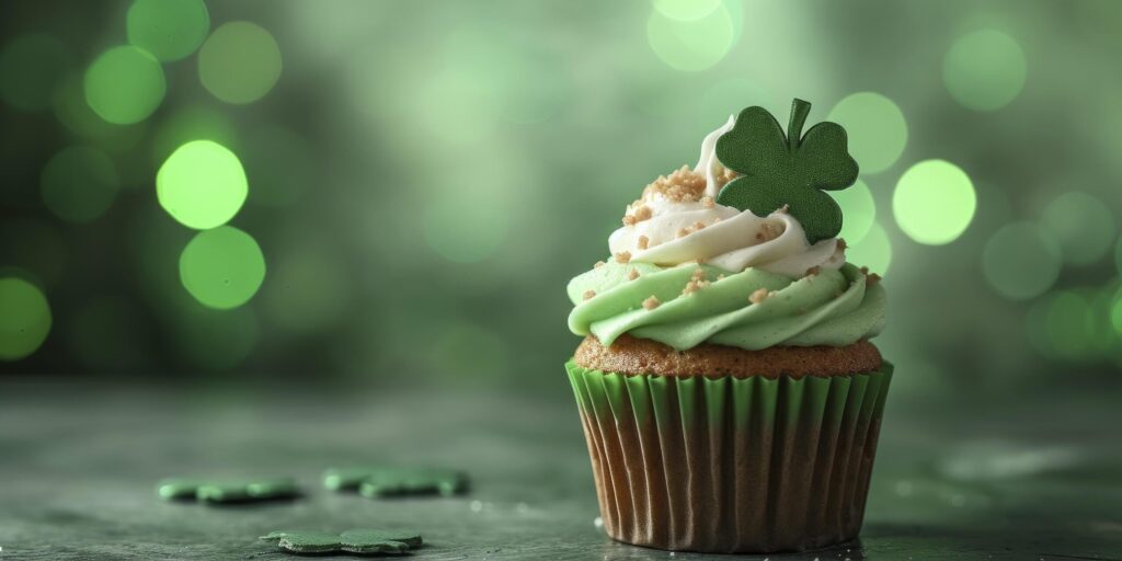 St. Patrick’s Day Cupcake on Pastel Background. Sweet Celebration with Copy Space. Free Photo