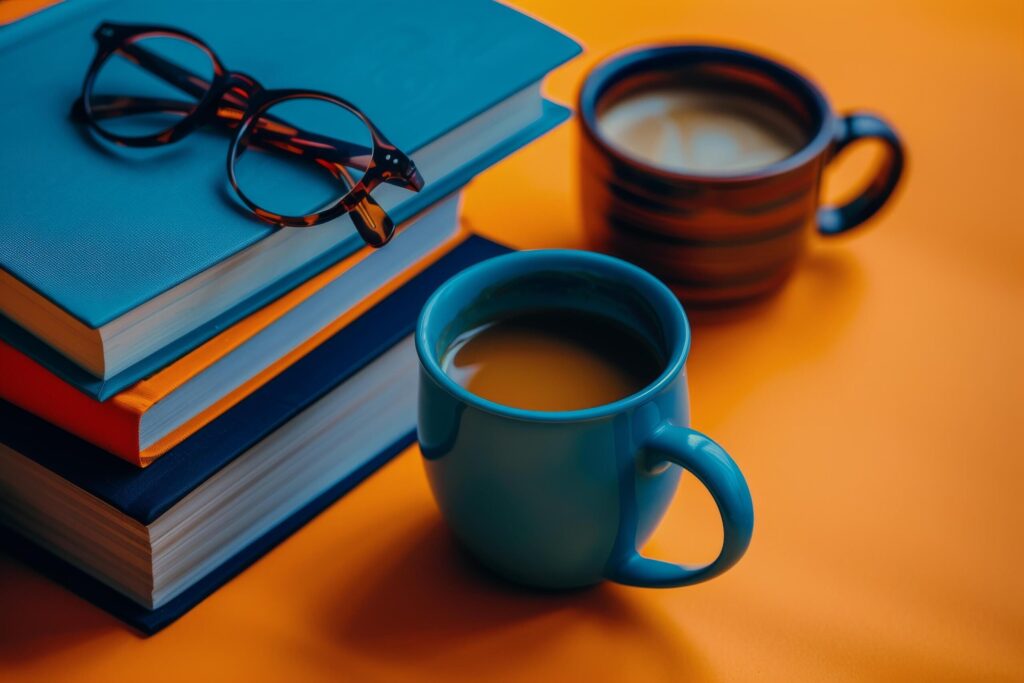 Stack of Books and Coffee Cup Free Photo