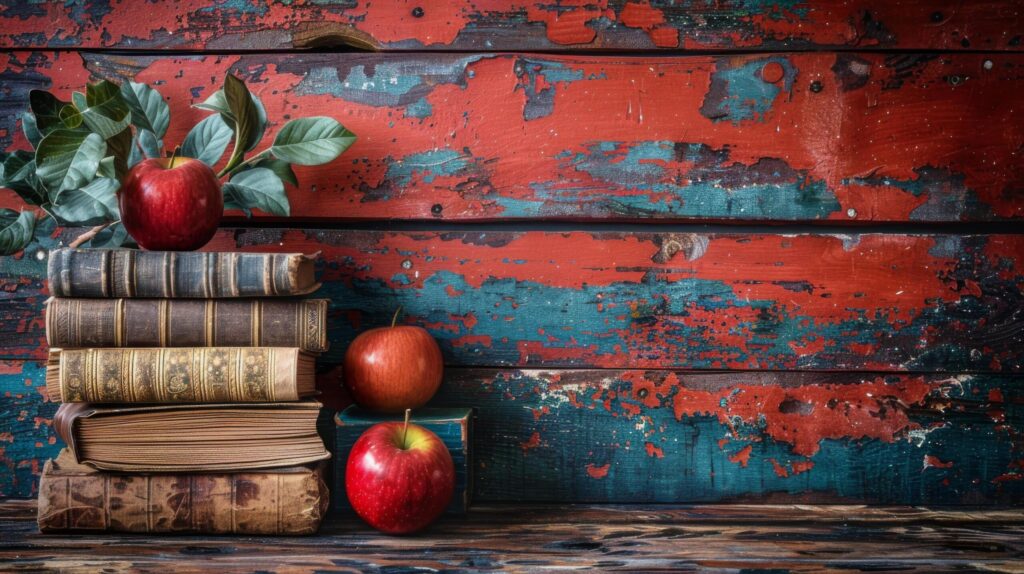 Stack of Books With Apples on Top Free Photo