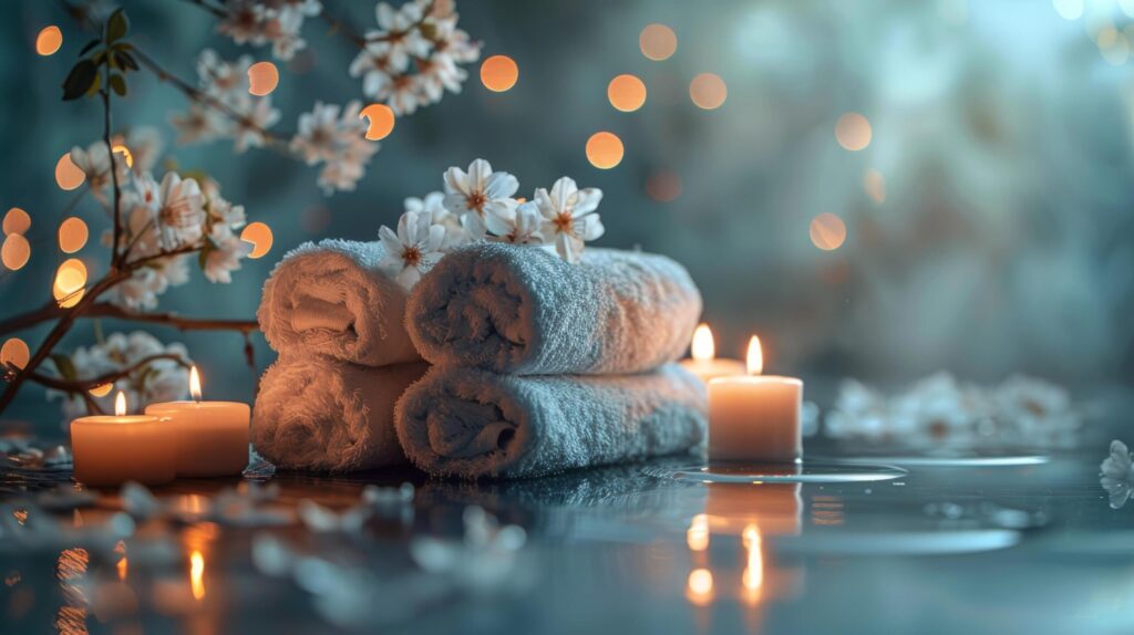 Stack of Towels Next to Lit Candle Free Photo