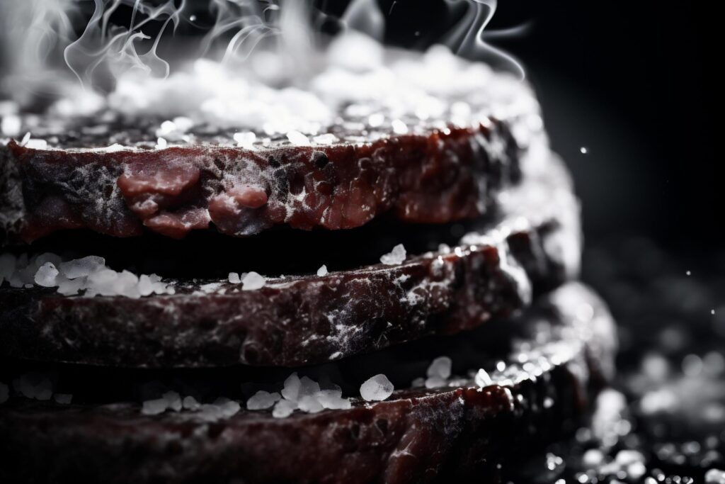 Steak with salt on a black background. Shallow depth of field Free Photo