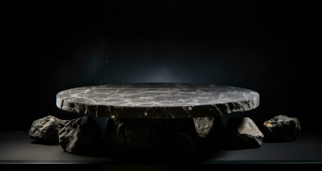 AI generated stone table in space with black background Stock Free