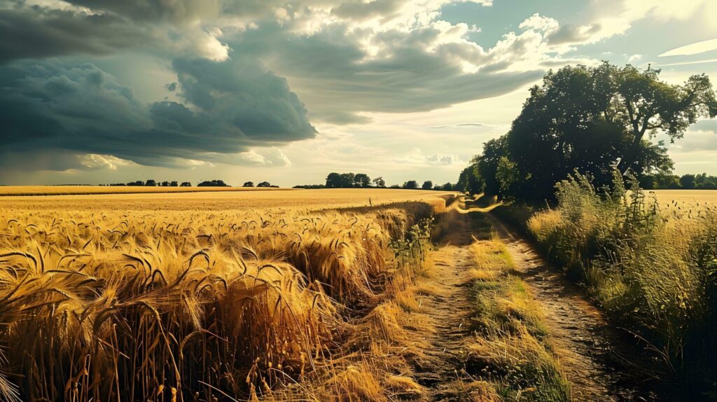 Stormy Skies Over Lush Wheat Field Pathway Free Photo