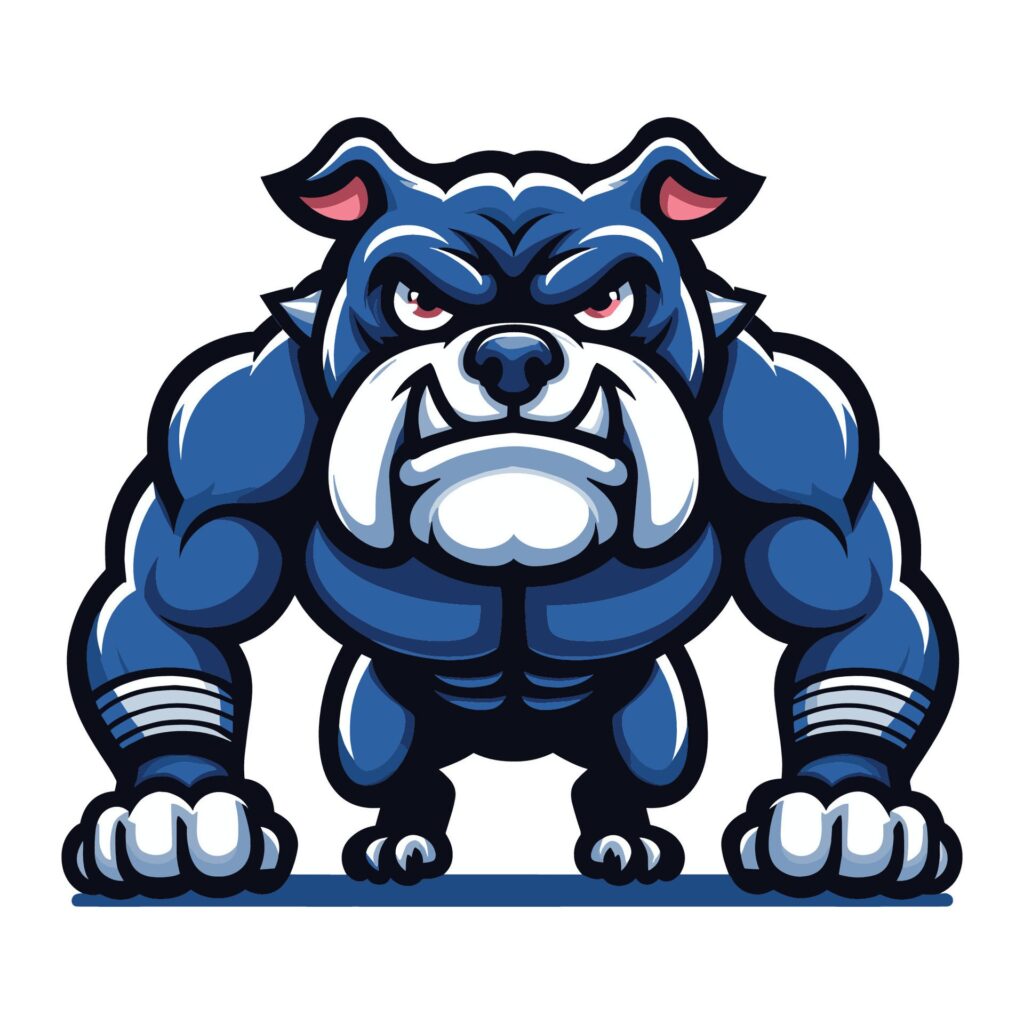 Strong athletic body muscle bulldog mascot design vector illustration, logo template isolated on white background Free Vector