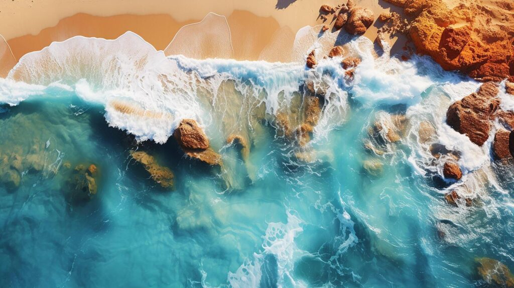 AI generated Summer seascape, blue sea water in sunny day. Top view from drone. longest Sea aerial view, amazing tropical nature background. Stock Free