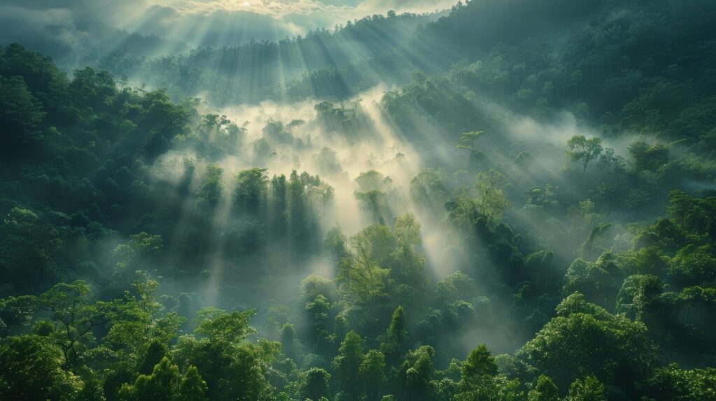 Sun Shining Through Clouds in Jungle Free Photo