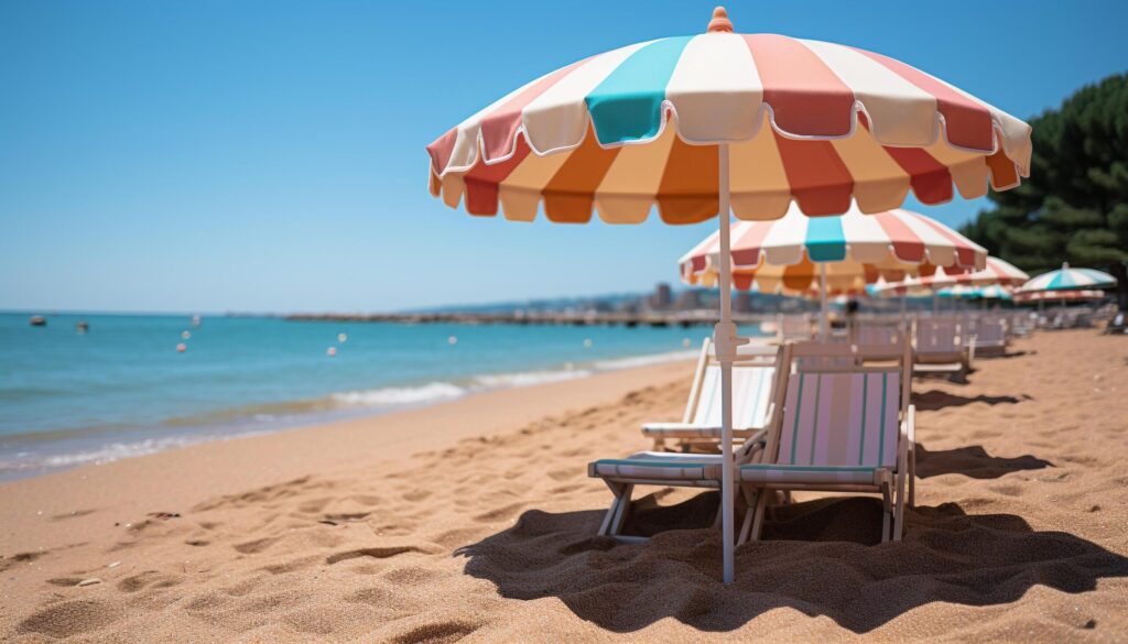 Sunbathing on a deck chair by the tranquil blue coastline generated by AI Free Photo