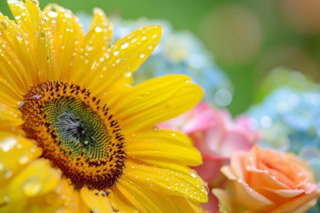 Sunflower and Raindrops Free Photo