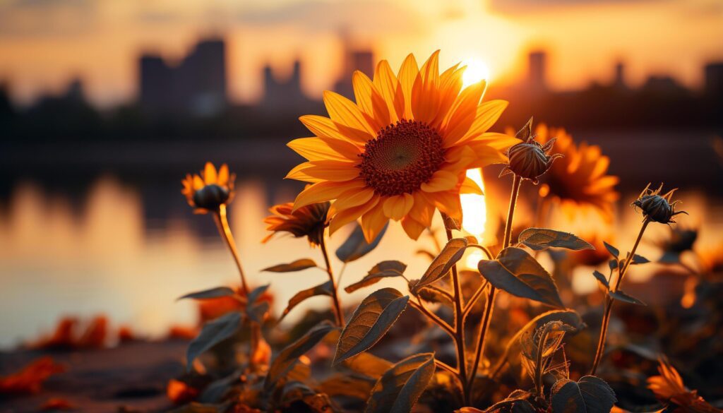 Sunflower in meadow, vibrant petals glow in sunset beauty generated by AI Free Photo