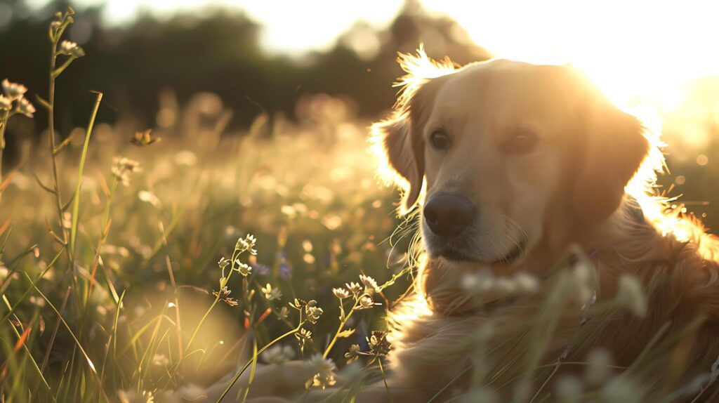 Sunlit Field Fun Golden Retriever Playtime Captured in CloseUp Glory Free Photo