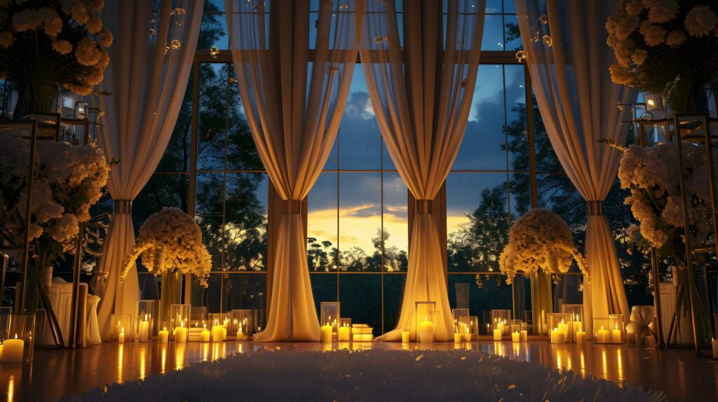 Sunset Dreams in a Room Adorned with Flowers and Light Free Photo