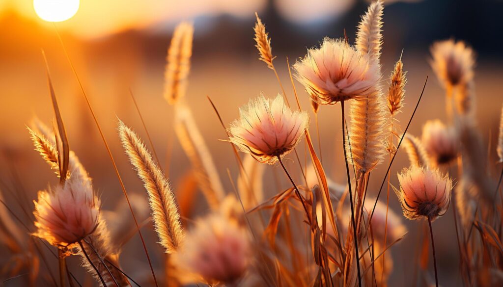 Sunset over meadow, nature beauty in a tranquil scene generated by AI Free Photo