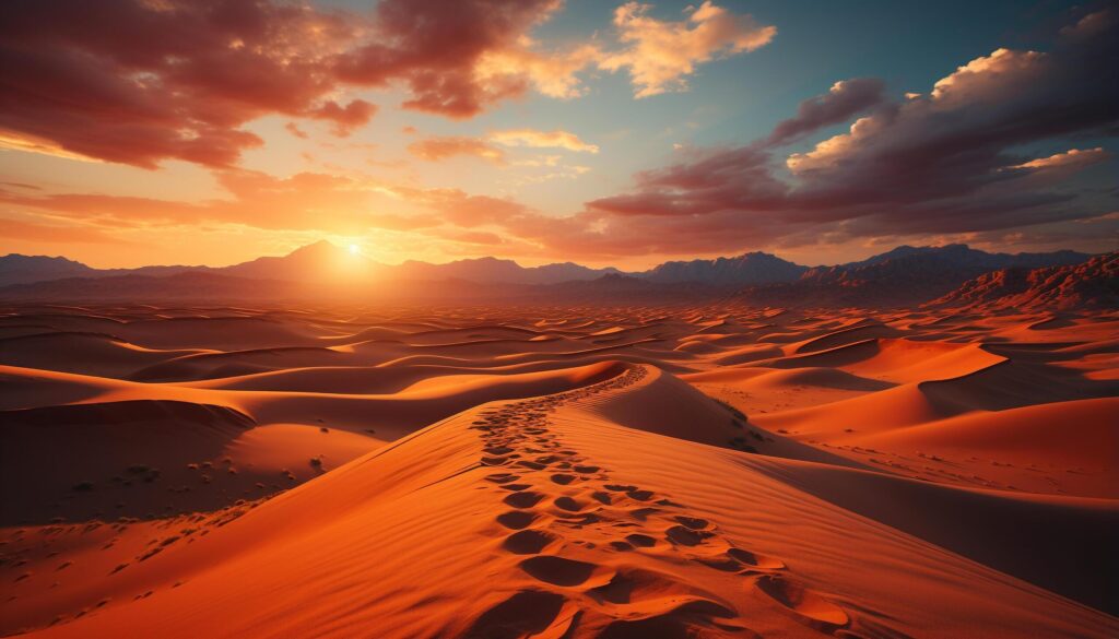 Sunset over the majestic sand dunes, a tranquil wilderness generated by AI Free Photo