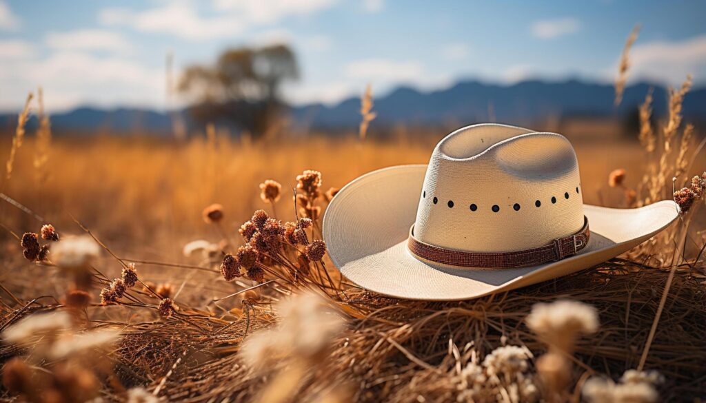 Sunset over the rural meadow, a cowboy in straw hat generated by AI Free Photo