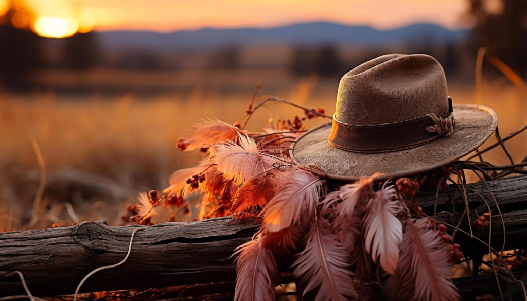 Sunset over the rural scene, men and women relax outdoors generated by AI Free Photo