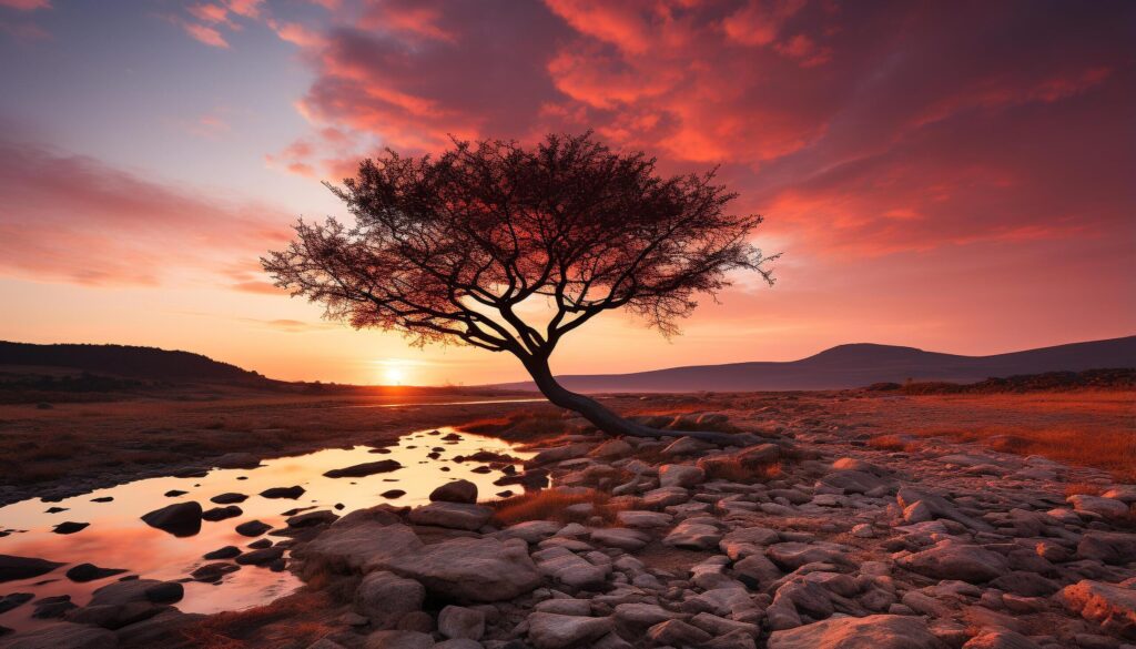 Sunset over the tranquil coastline, nature beauty in Africa generated by AI Free Photo