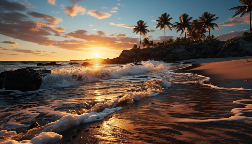 Sunset over the tranquil coastline, nature beauty in Maui generated by AI Free Photo