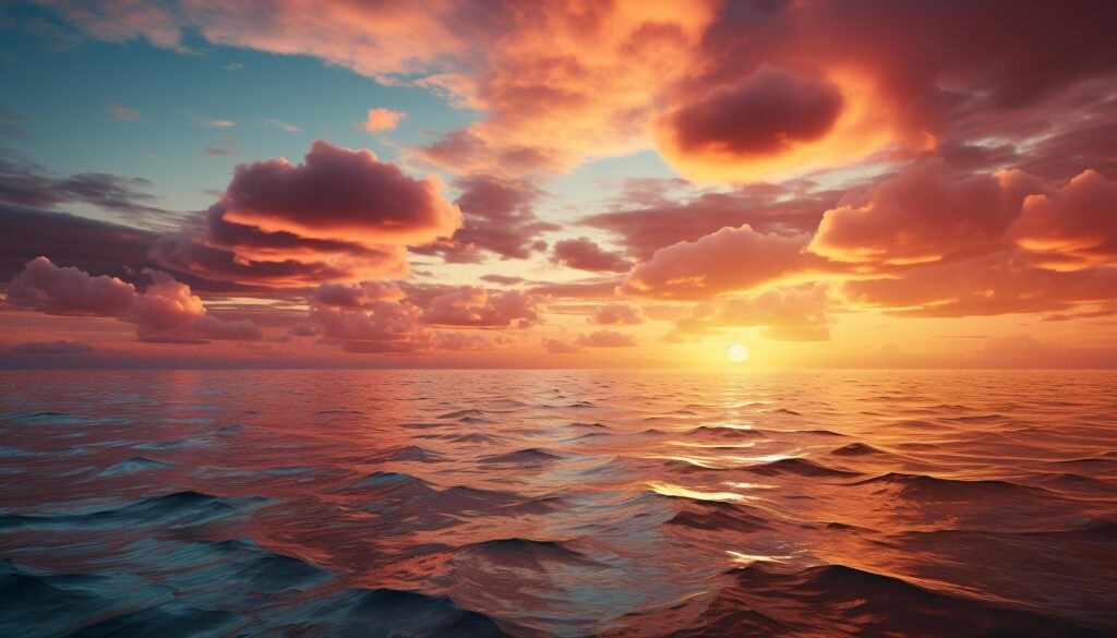 Sunset over water, nature beauty reflected in tranquil seascape generated by AI Free Photo