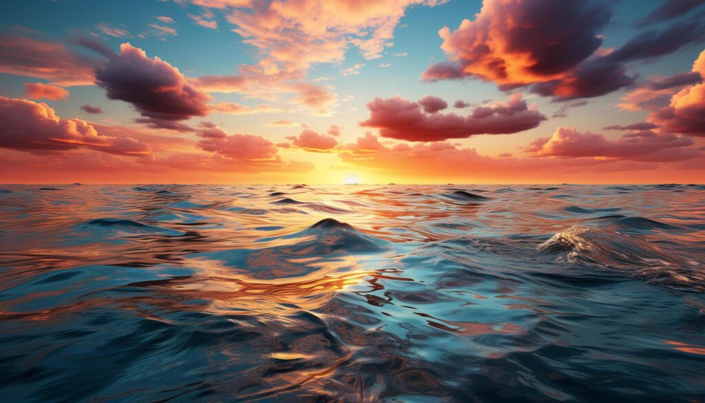 Sunset over water, nature beauty reflected in tranquil waves generated by AI Free Photo