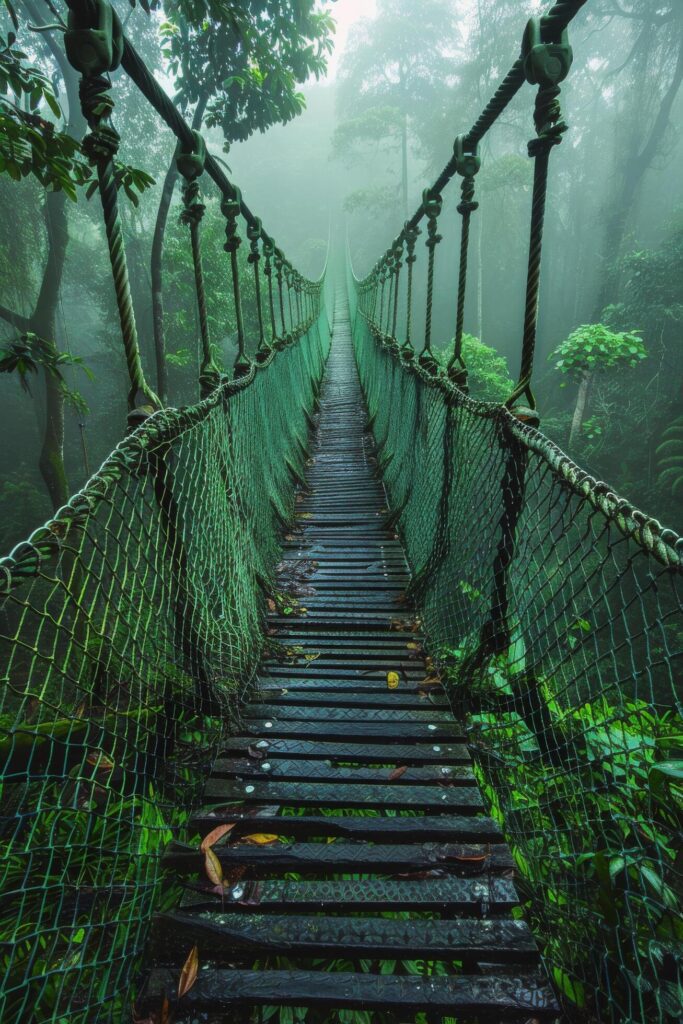 Suspension Bridge in the Middle of a Jungle Free Photo