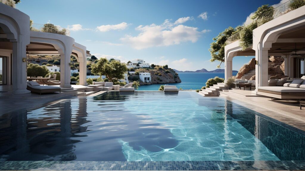 Swimming pool in luxury villa with sea view. Free Photo