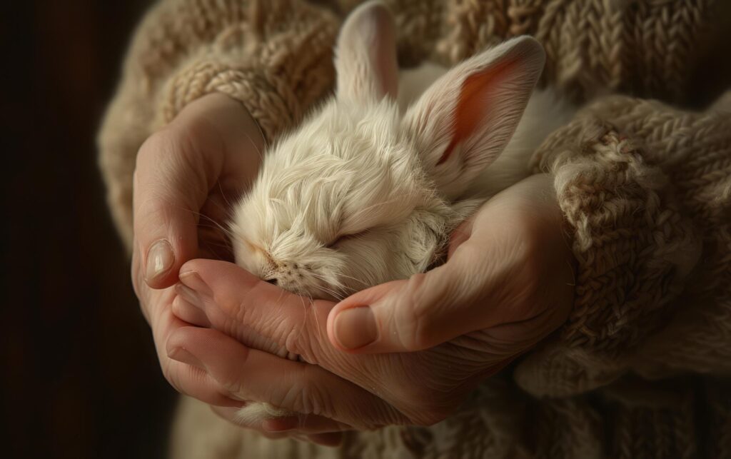 Tender Care for a Newborn Rabbit Free Photo