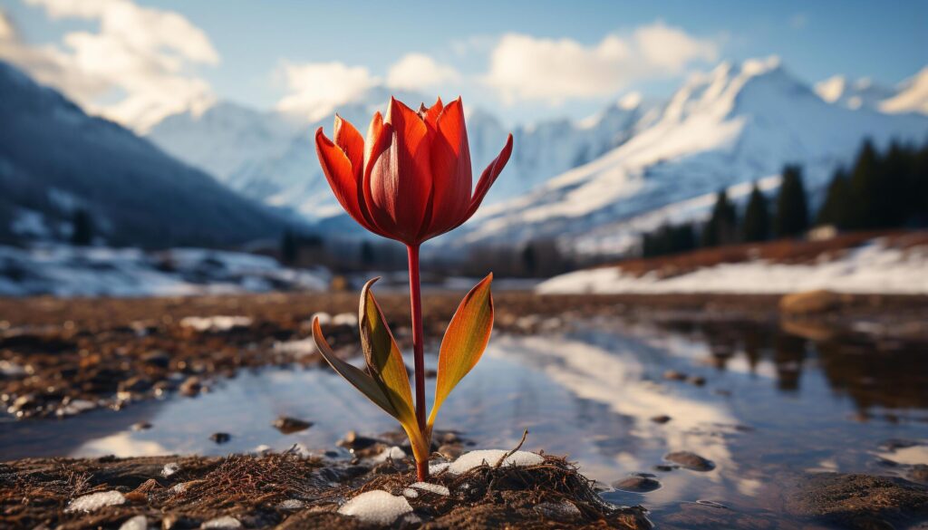 The beauty of nature in a snowy mountain landscape generated by AI Free Photo