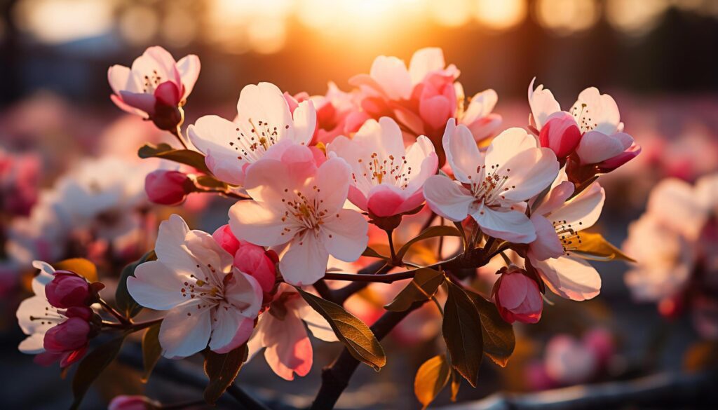 The fresh pink blossom on the branch brings spring beauty generated by AI Free Photo