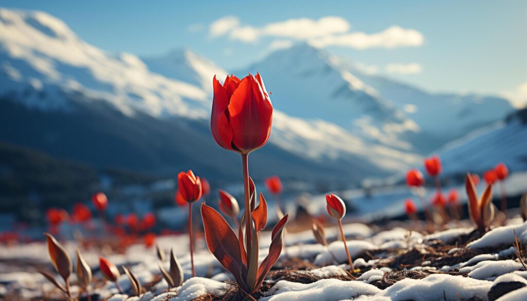 The mountain peak blossoms with wildflowers in springtime generated by AI Free Photo