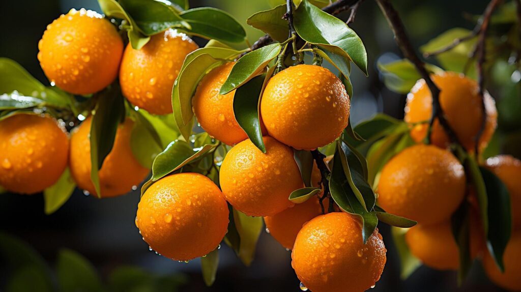 AI generated The Oranges Are Hanging On A Tree In The Garden Background Stock Free