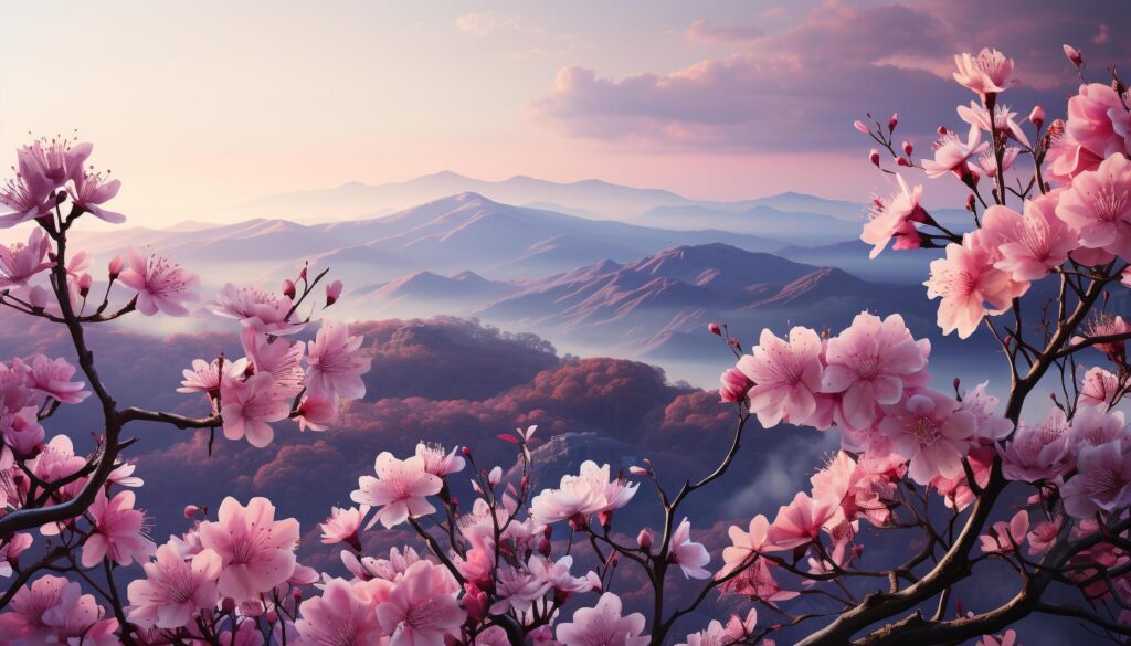 The pink cherry blossom tree blossoms in the springtime generated by AI Free Photo